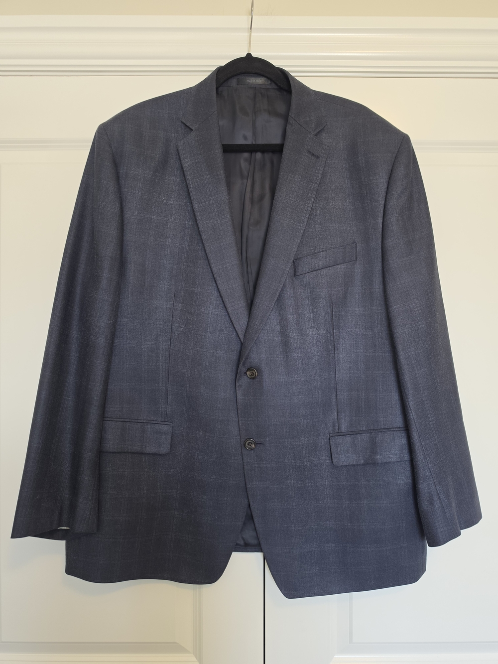 RALPH LAUREN MEN’S 48R NAVY PLAID SILK WOOL BLAZER SPORT COAT